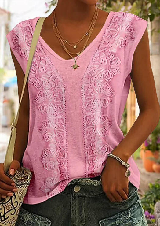 

Floral V-Neck Casual Tank - Pink, SCM018626