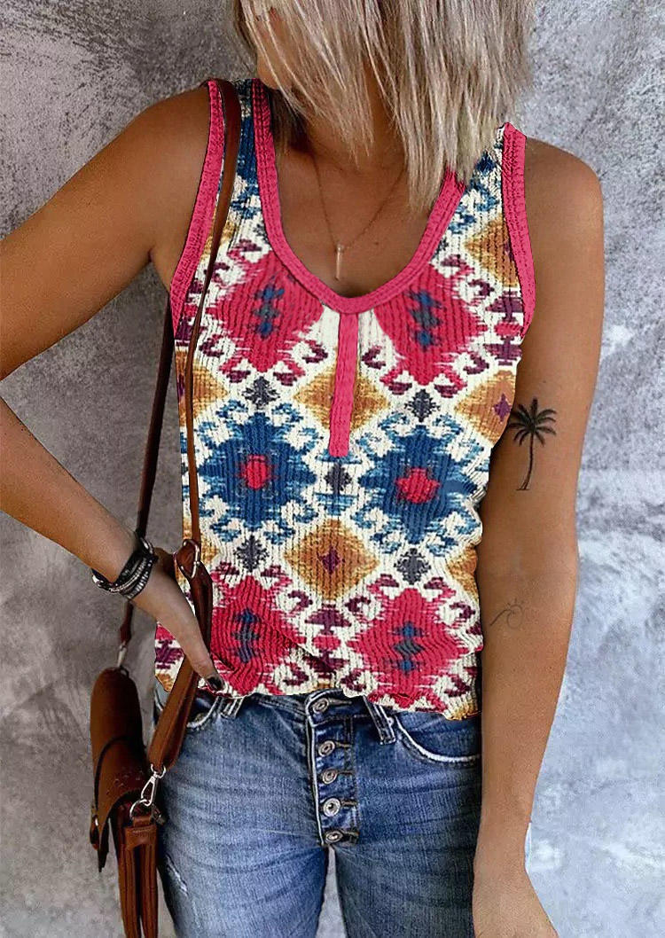 

Aztec Geometric Ribbed Tank, Multicolor, SCM018653