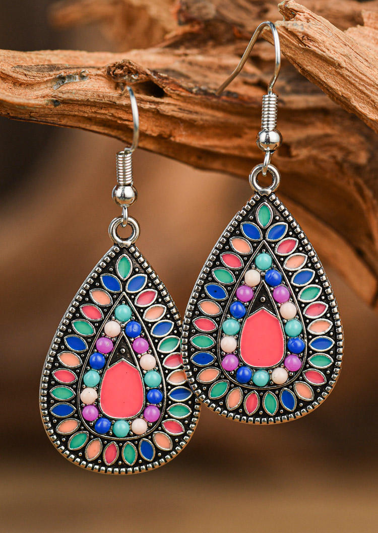 

Bohemian Colorful Water Drop Earrings, Pink, SCM018666