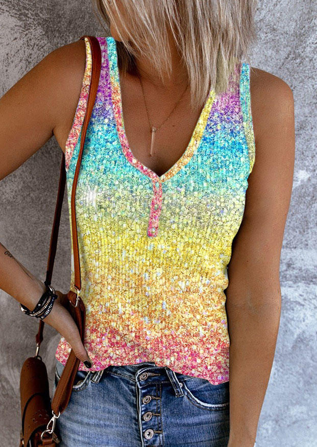 

Gradient Glitter Snap Button Tank, Multicolor, SCM018678