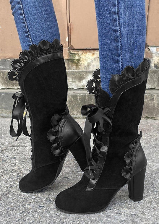 

Lace Up Heeled Punk Boots - Black, SCM018806