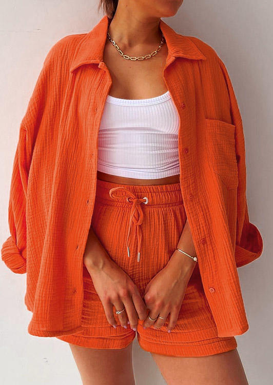 

Button Pocket Shirt And Tie Shorts Two-Piece Set - Orange, SCM018823