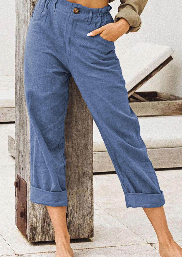 Pocket Button Cropped Pants - Blue, SCM018931