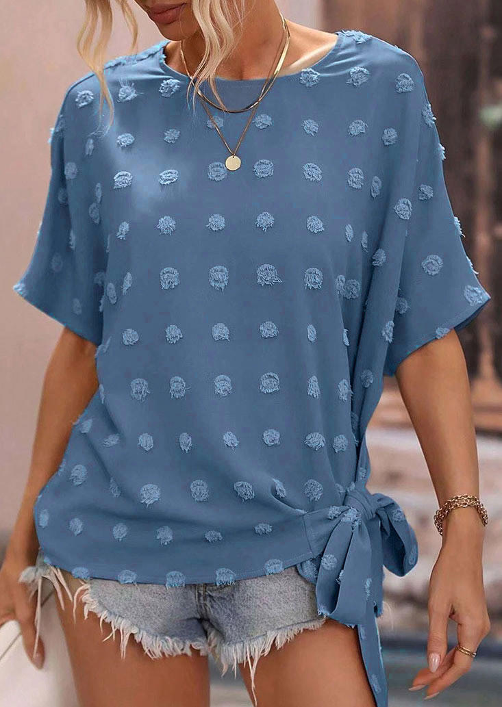 

Dotted Swiss Tie Blouse - Blue, SCM018421