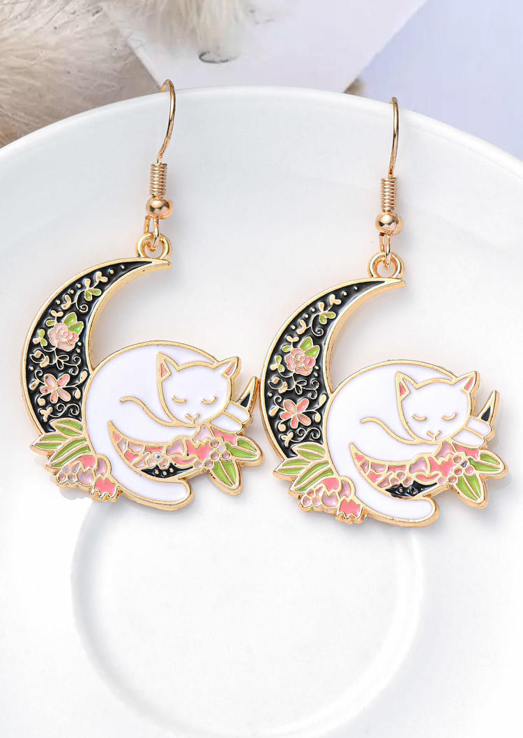 

Floral Cat Moon Earrings, Multicolor, SCM018426