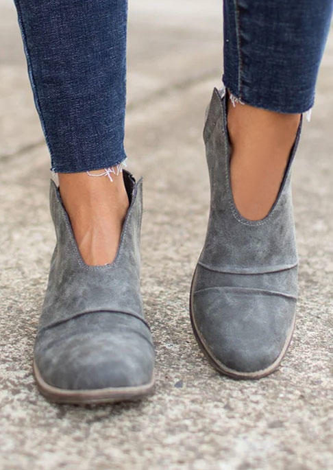 

Ruched Round Toe Ankle Boots - Gray, SCM018728