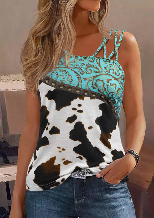 

Cow Abstract Graphic Criss-Cross Hollow Out Tank, Multicolor, SCM018755