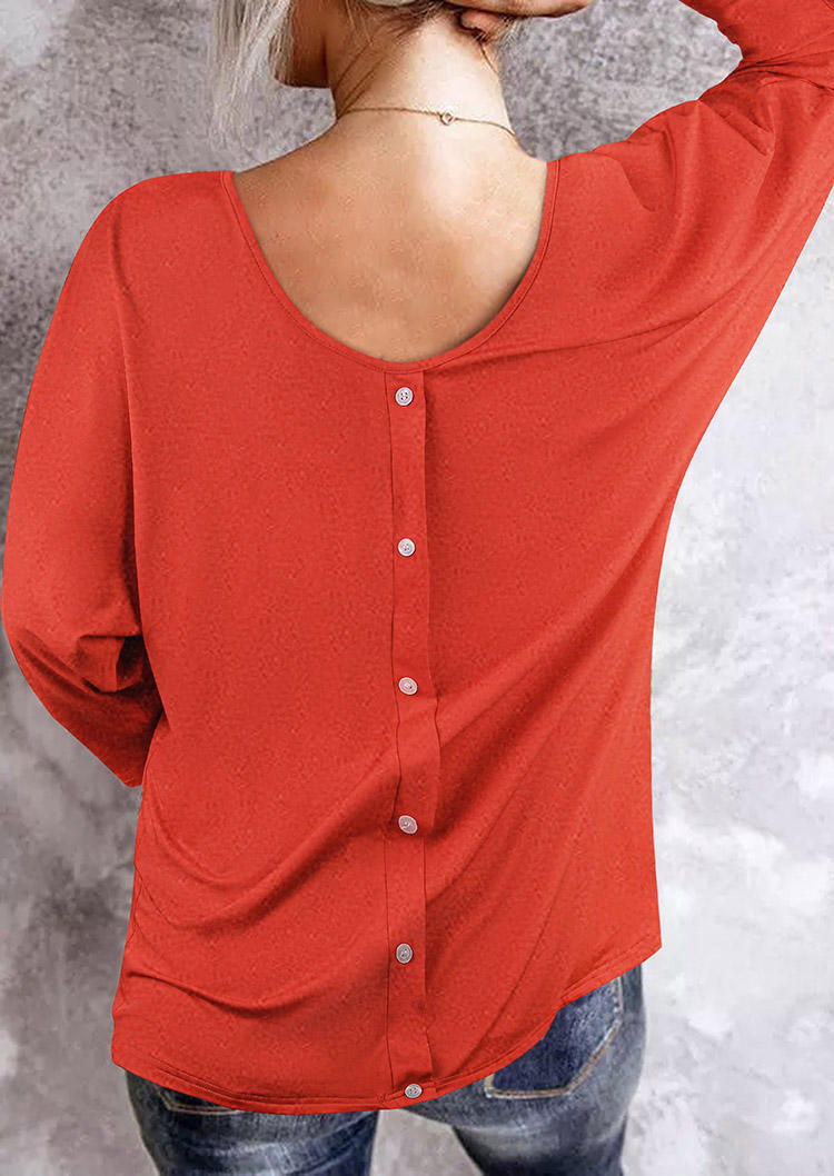 Button Three Quarter Sleeve Blouse - Red