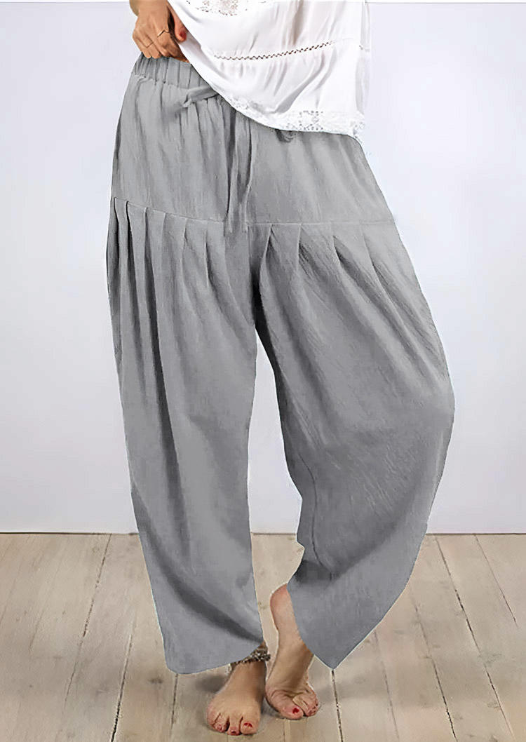 

Pleated Drawstring Comfortable Loose Radish Pants - Gray, SCM018895