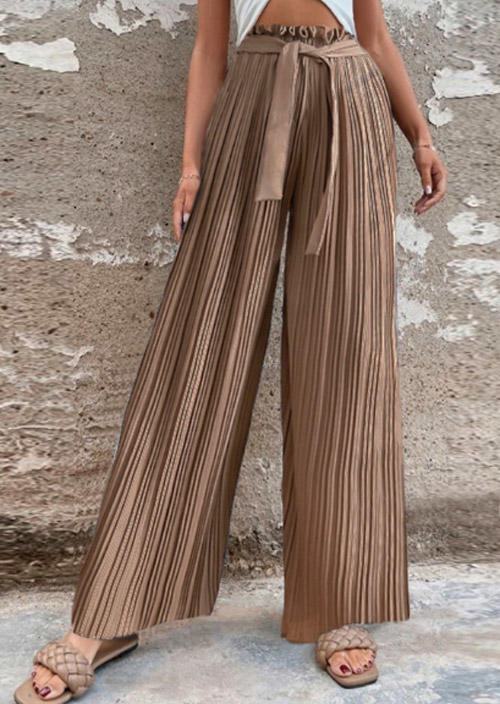 

Pleated High Waist Chiffon Wide Leg Pants - Khaki, SCM018932