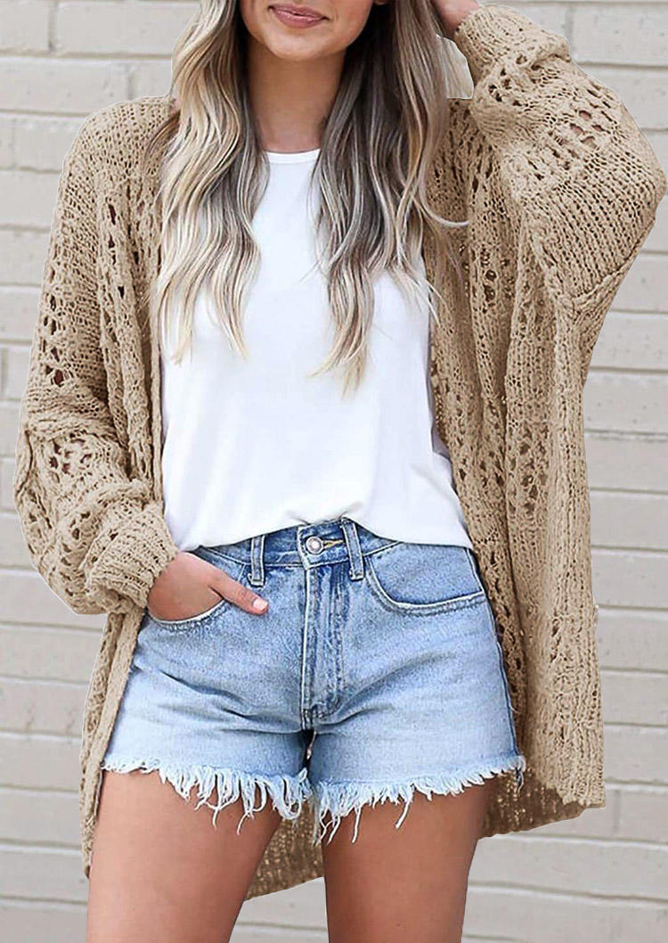 

Hollow Out Knitted Sweater Cardigan - Khaki, SCM018964