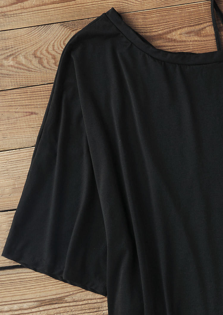 Hollow Out One Sided Cold Shoulder Blouse - Black