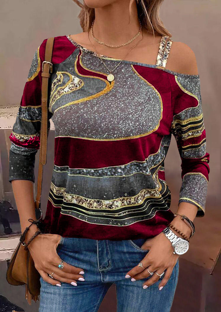 

Abstract Graphic One Sided Cold Shoulder Blouse, Multicolor, SCM018736