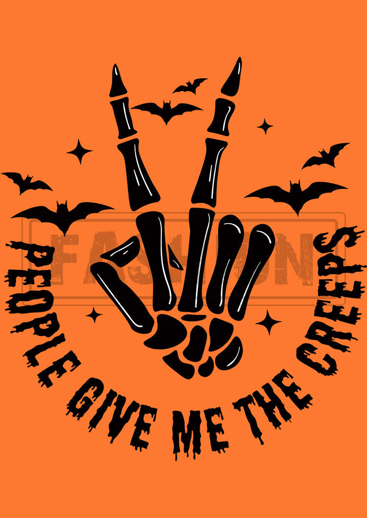 People Give Me The Creeps Skeleton Hand Bat T-Shirt Tee - Orange