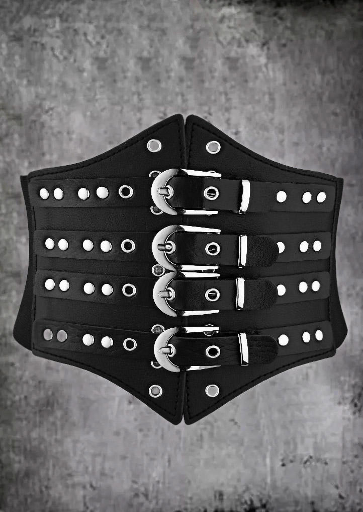 

Buckle Snap Button Wide Waistband Corset Belt, Black, SCM018924