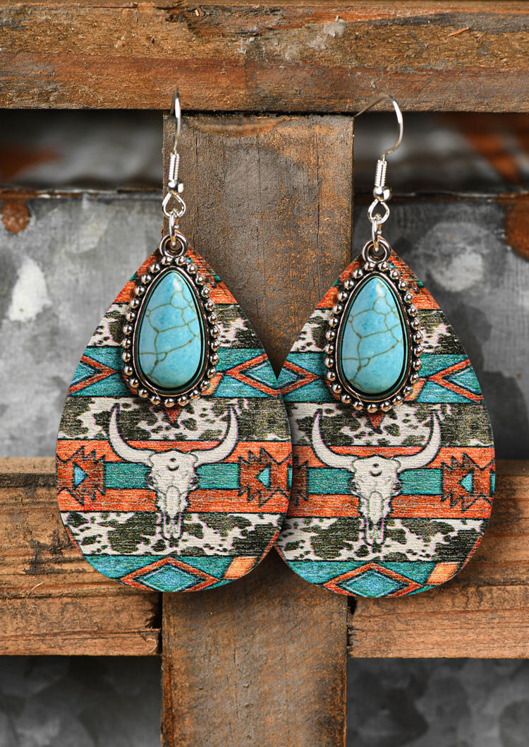 

Steer Skull Turquoise Water Drop Earrings, Multicolor, SCM018927