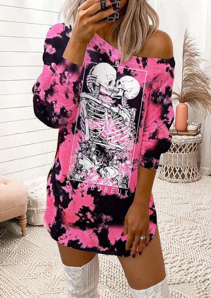 

Tie Dye Skeleton Long Sleeve Sweatshirt Dress, Multicolor, SCM018937