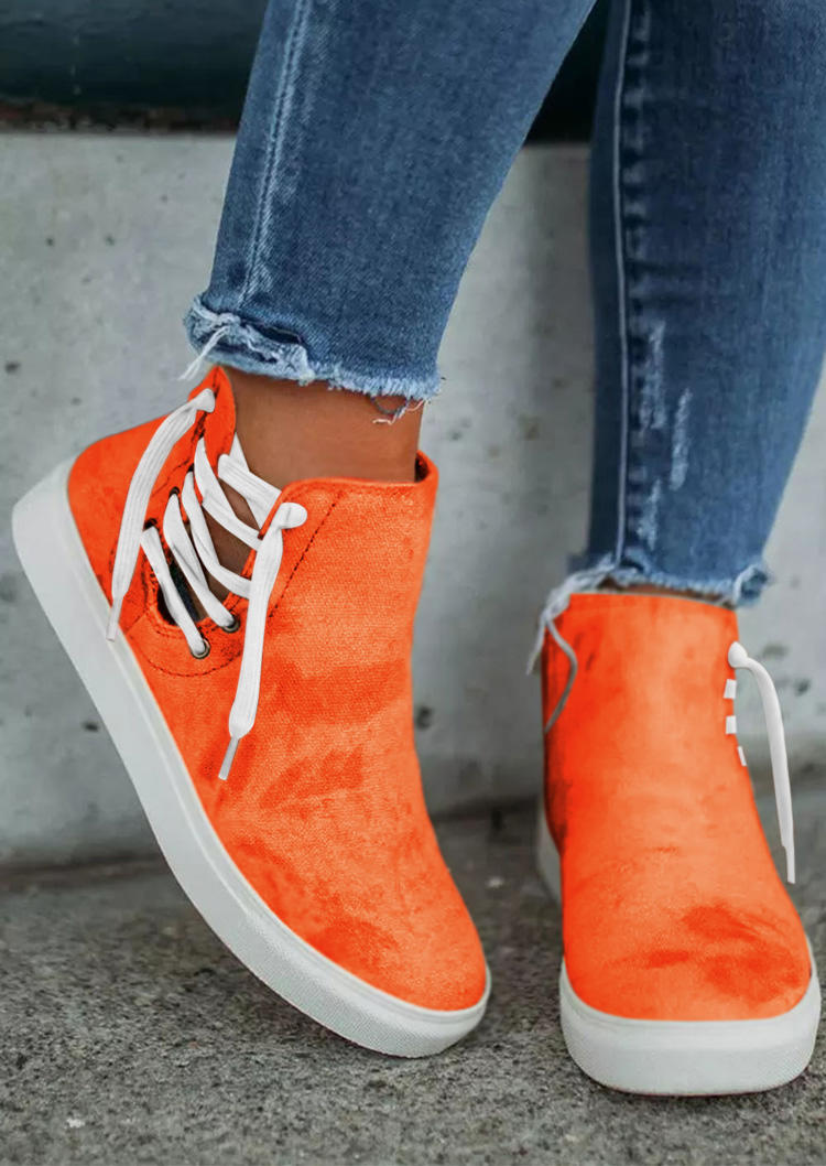 

Lace Up Zipper Round Toe Flat Sneakers - Orange, SCM018982