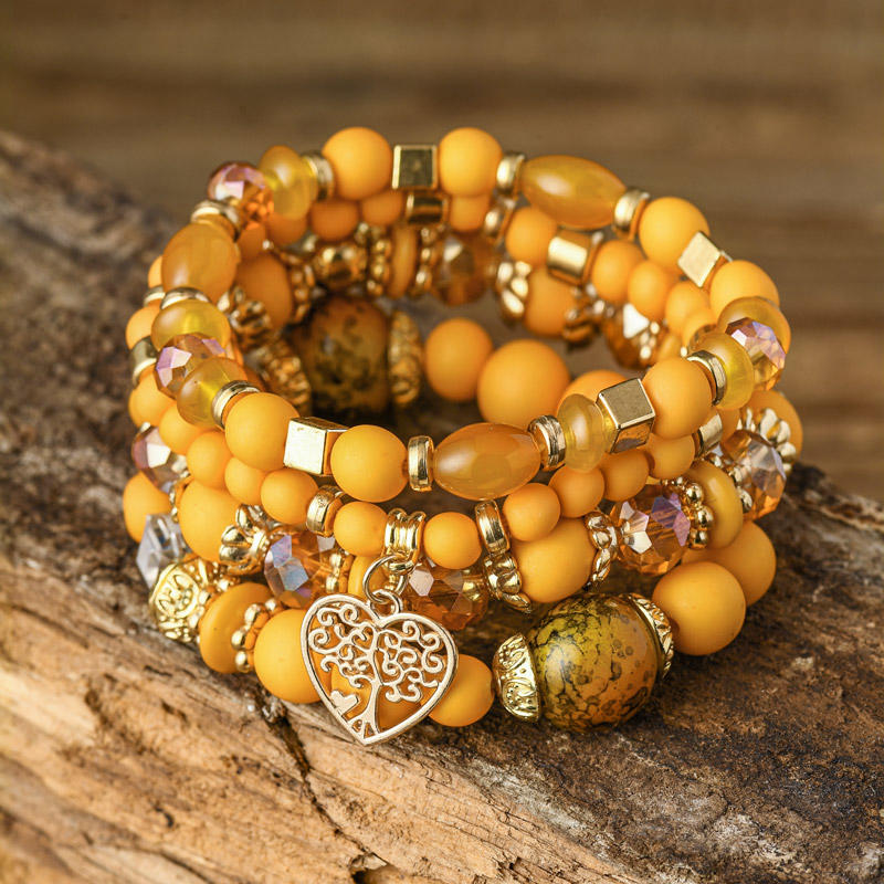 Tree Of Life Hollow Out Heart Beading Bracelet