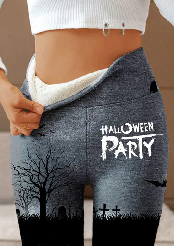

Halloween Party Bat Thickened Warm Fleece Skinny Leggings - Gray, SCM019081