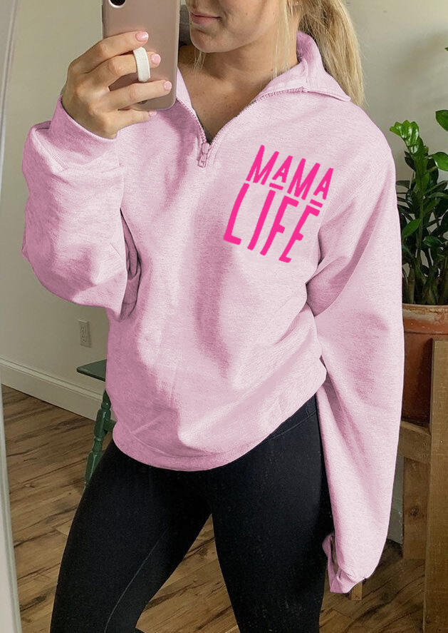 

Mama Life Zipper Sweatshirt - Pink, SCM019110