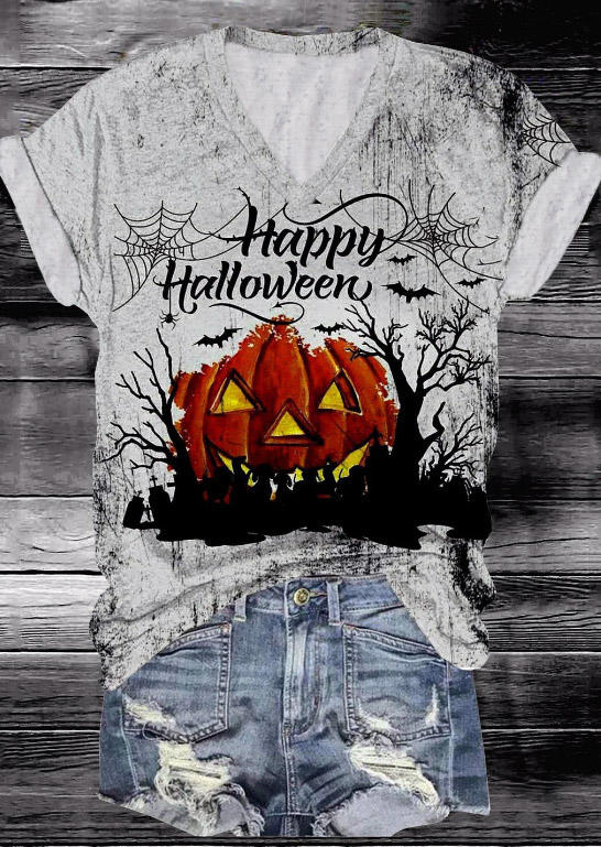 

Pumpkin Face V-Neck T-Shirt Tee, Multicolor, SCM018780