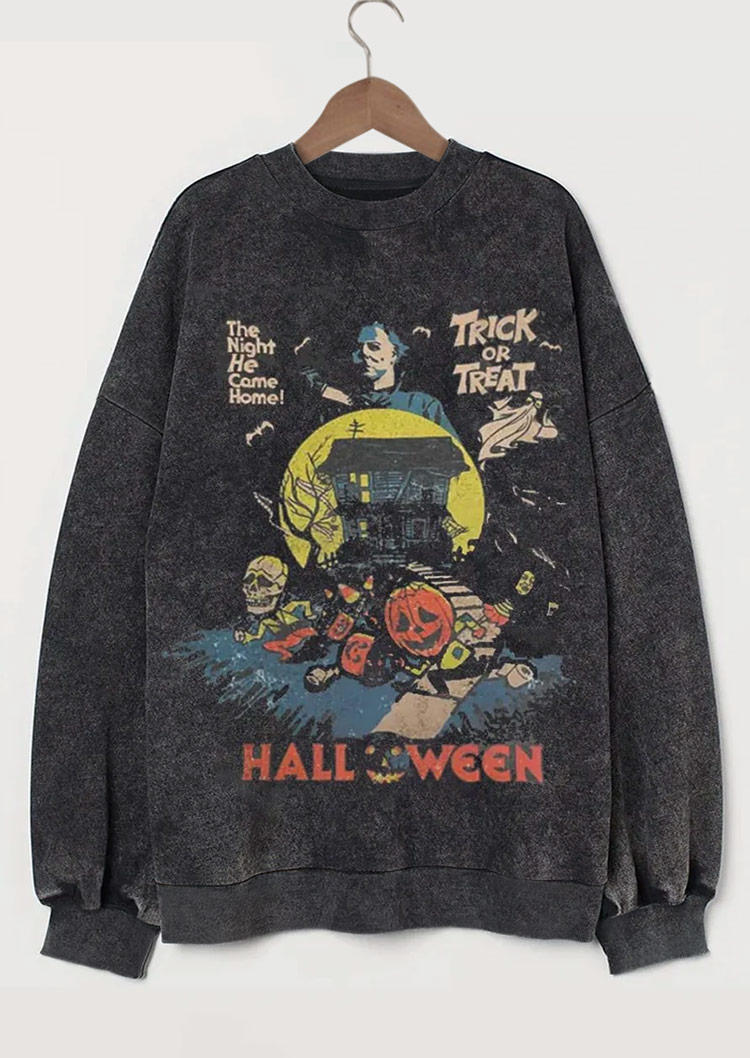 

Halloween The Night He Came Home Trick Or Treat Skeleton Pumpkin Face Sweatshirt - Dark Grey, Gray, SCM019169