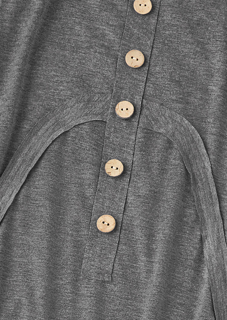 Button Ruffled Sleeveless Mini Dress - Gray