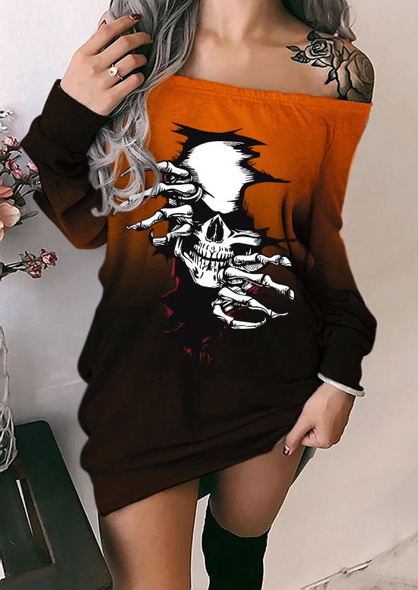 

Skeleton Hand Skull Gradient Sweatshirt Dress, Multicolor, SCM018669