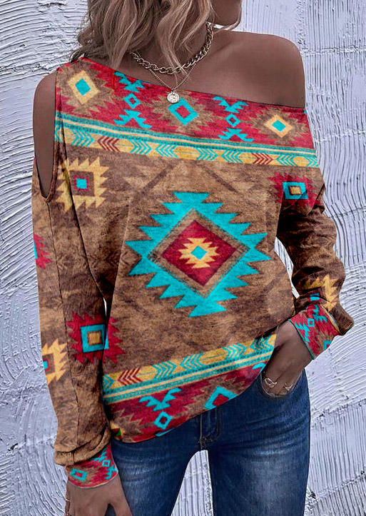 

Aztec Geometric Western Cold Shoulder Blouse, Multicolor, SCM018744