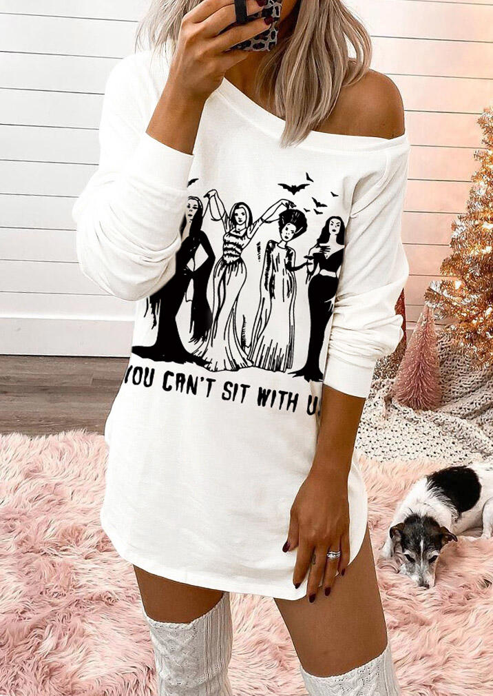 

Halloween You Can't Sit With Us Sweatshirt Dress - White, SCM018944