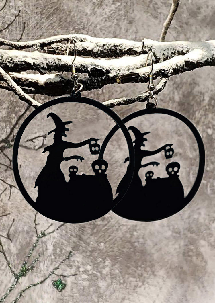 

Halloween Witch Ghost Silhouette Acrylic Glass Circle Earrings, Multicolor, SCM019038