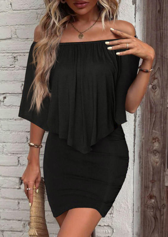 

Ruffled Off Shoulder Bodycon Dress - Black, SCM019097