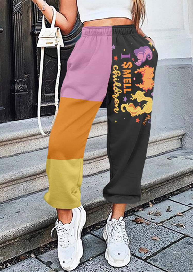 

Halloween I Smell Children Witch Color Block Pocket Sweatpants, Multicolor, SCM019260