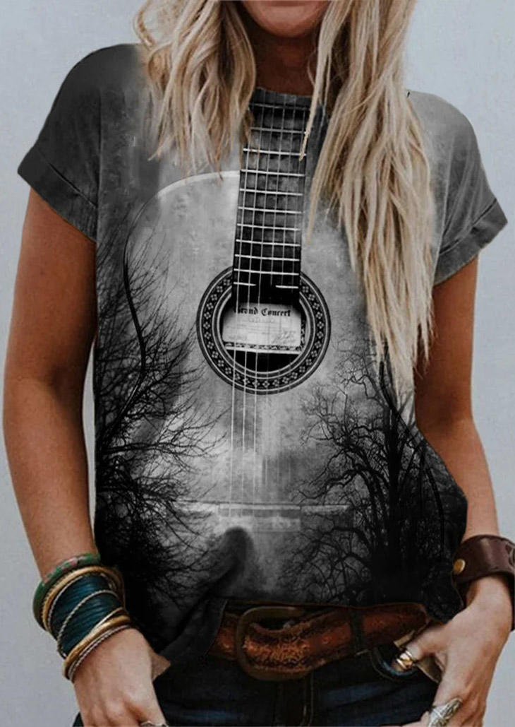

Guitar Inspired Reflection Landscape T-Shirt Tee, Multicolor, SCM019063