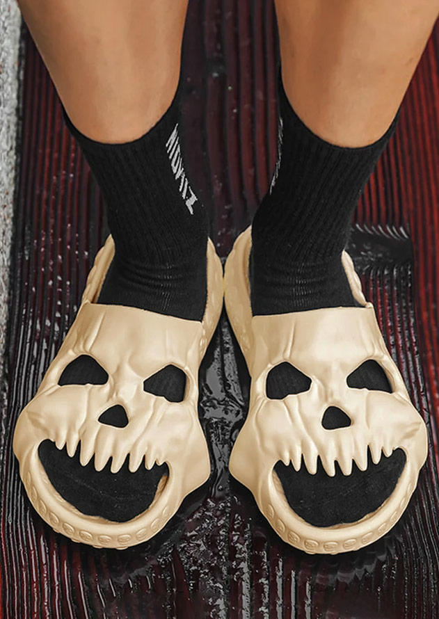Skull Hollow Out Slippers - Beige