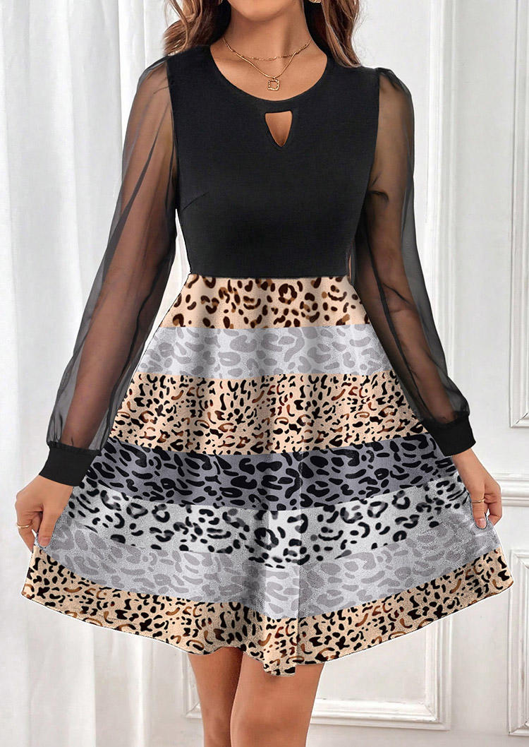 

Leopard Hollow Out Mesh Splicing Mini Dress, Multicolor, SCM018832