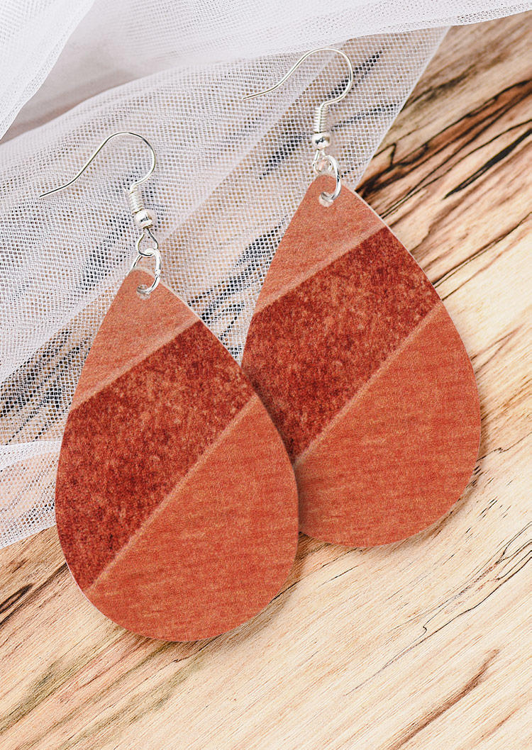 

Color Block PU Leather Water Drop Earrings, Orange, SCM018862