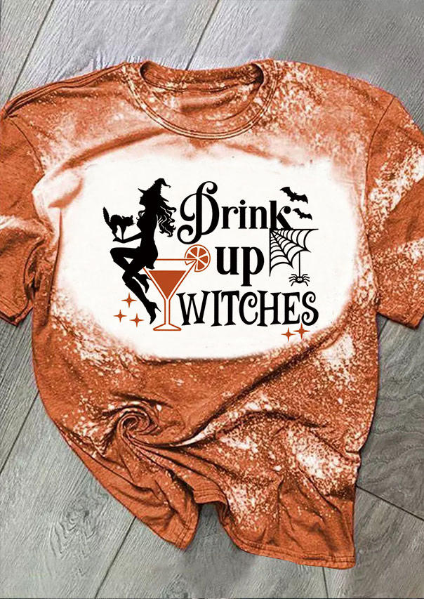 

Drink Up Witches Bleached T-Shirt Tee - Orange, SCM019112