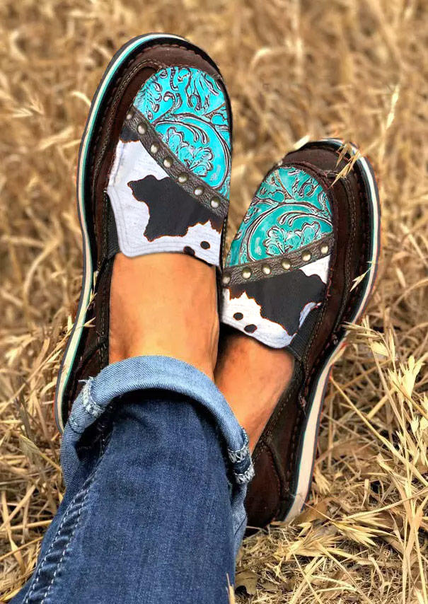 Cow Abstract Graphic Flat Sneakers - Brown