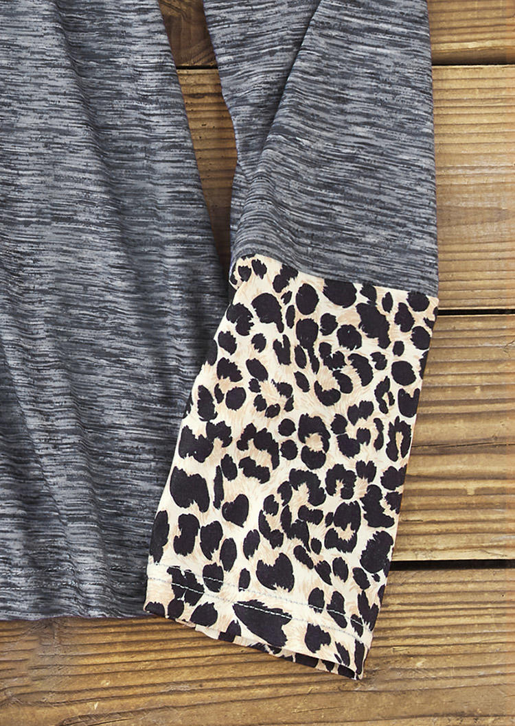 Leopard Button Long Sleeve Blouse - Gray