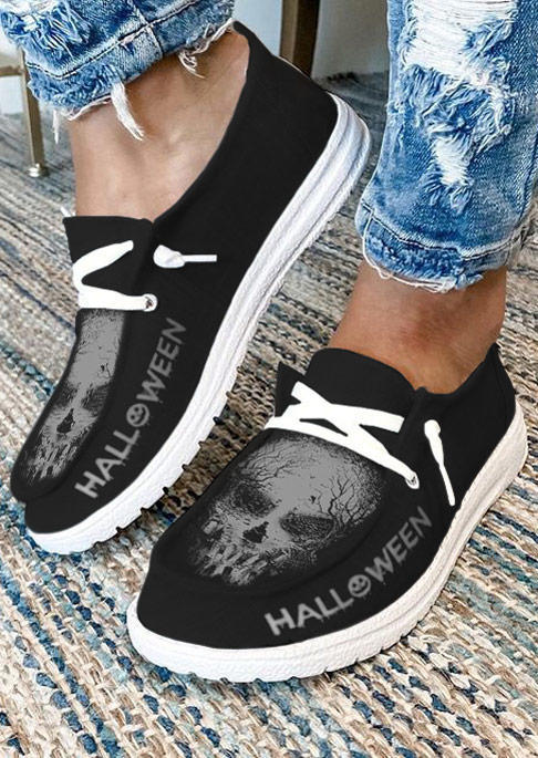 

Halloween Witch Pumpkin Face Skull Sneakers - Black, SCM019045