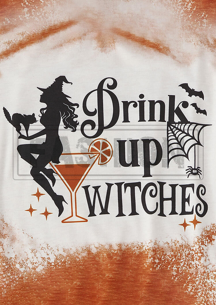 Drink Up Witches Bleached T-Shirt Tee - Orange
