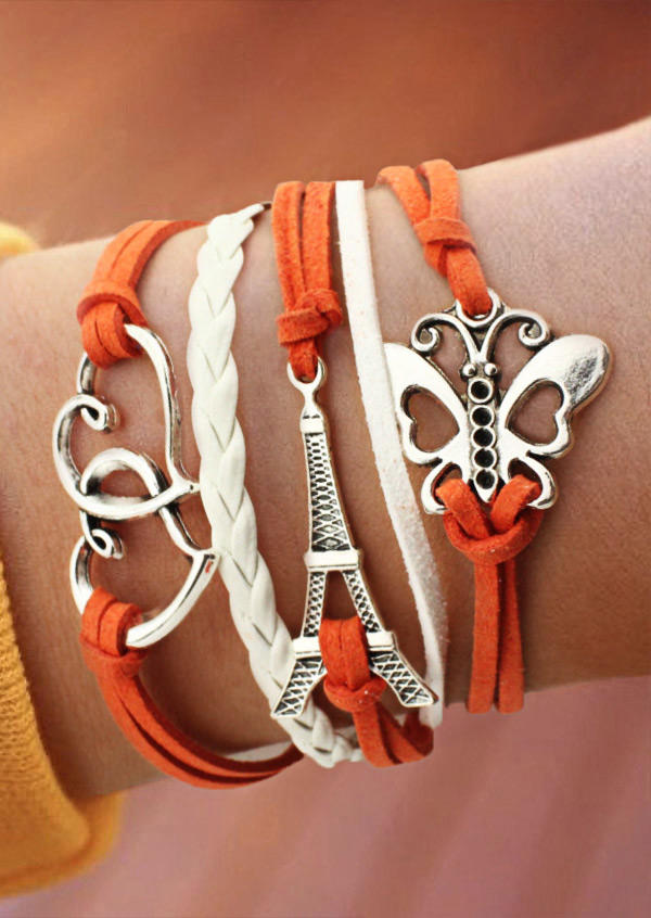 

Butterfly Heart Multi-Layered Braided Bracelet, Orange, SCM019188