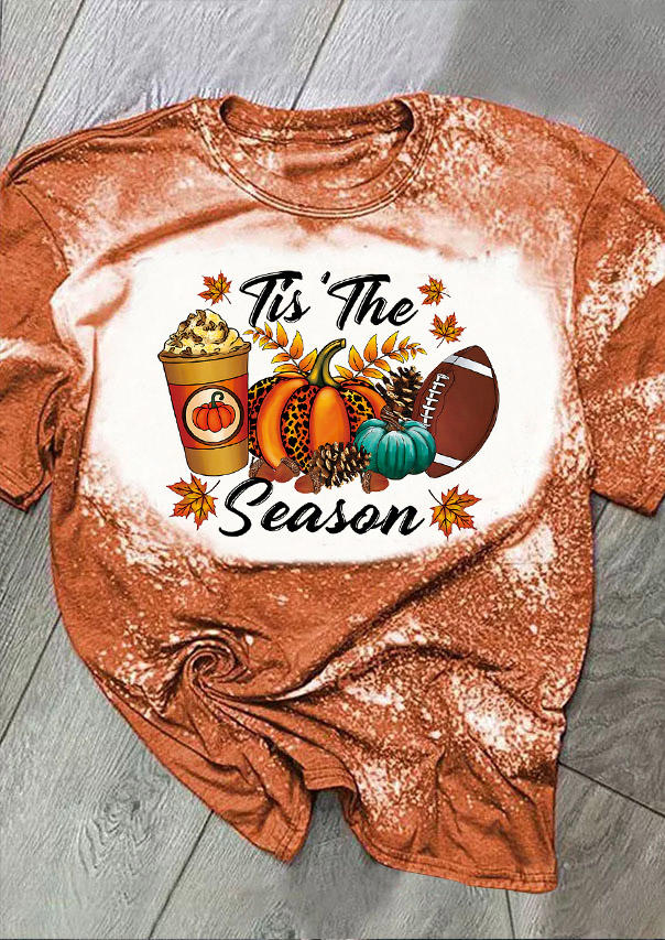

Tis' The Season Leopard Pumpkin Soccer Bleached T-Shirt Tee - Orange, SCM019198