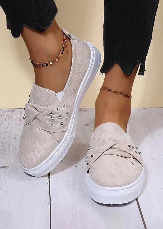 Twist Slip On Round Toe Flat Sneakers - Beige