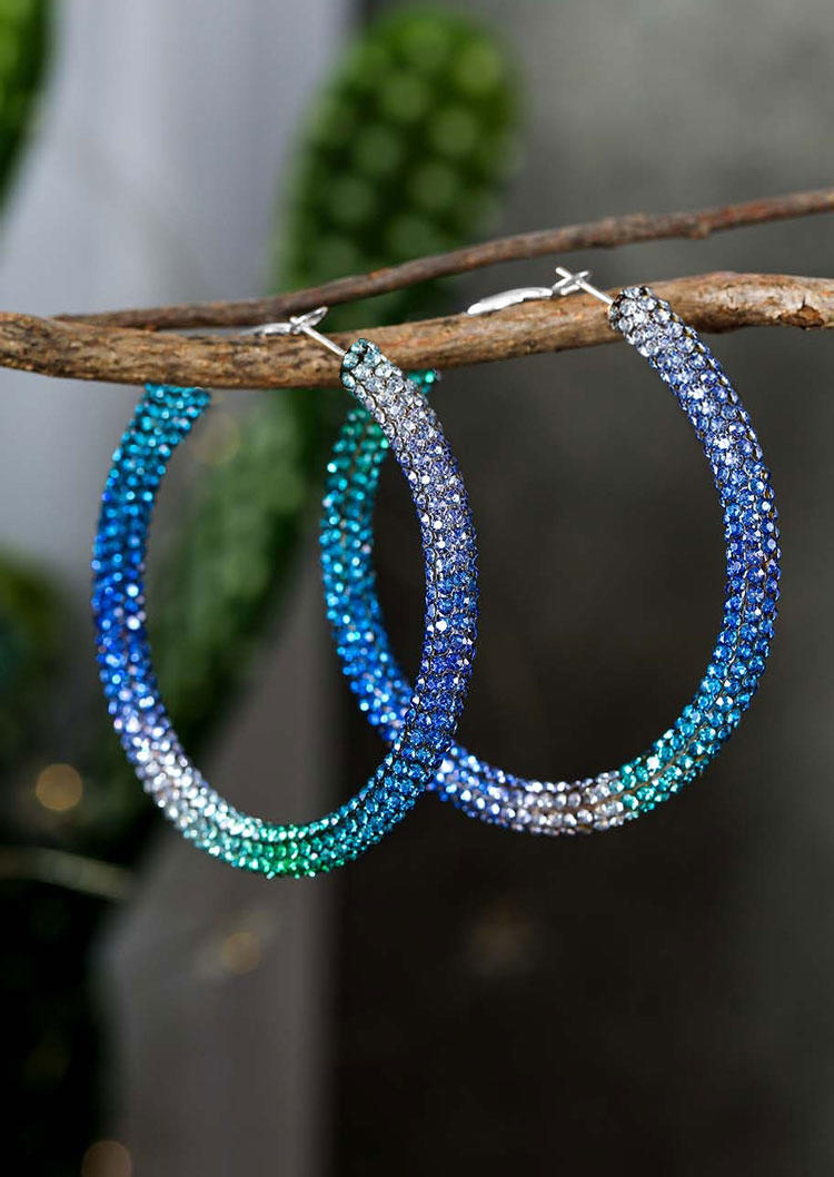 

Sparkling Gradient Rhinestone Circular Earrings, Blue, SCM018350