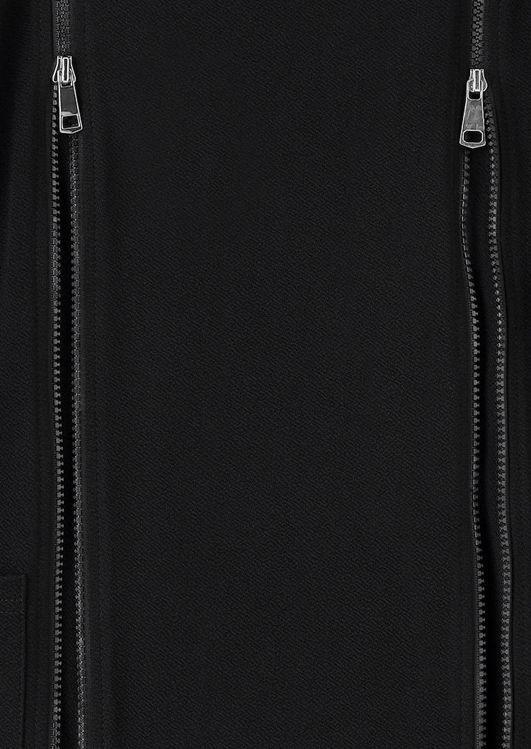 Zipper Pocket Long Sleeve Mini Dress - Black