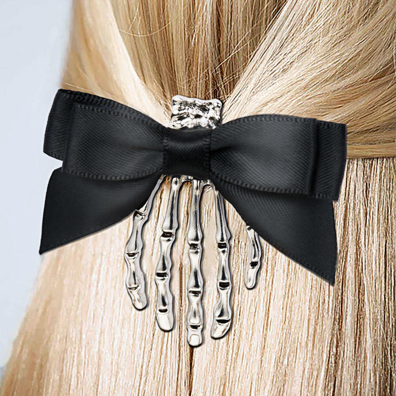 Halloween Skeleton Bowknot Hand Hairpin
