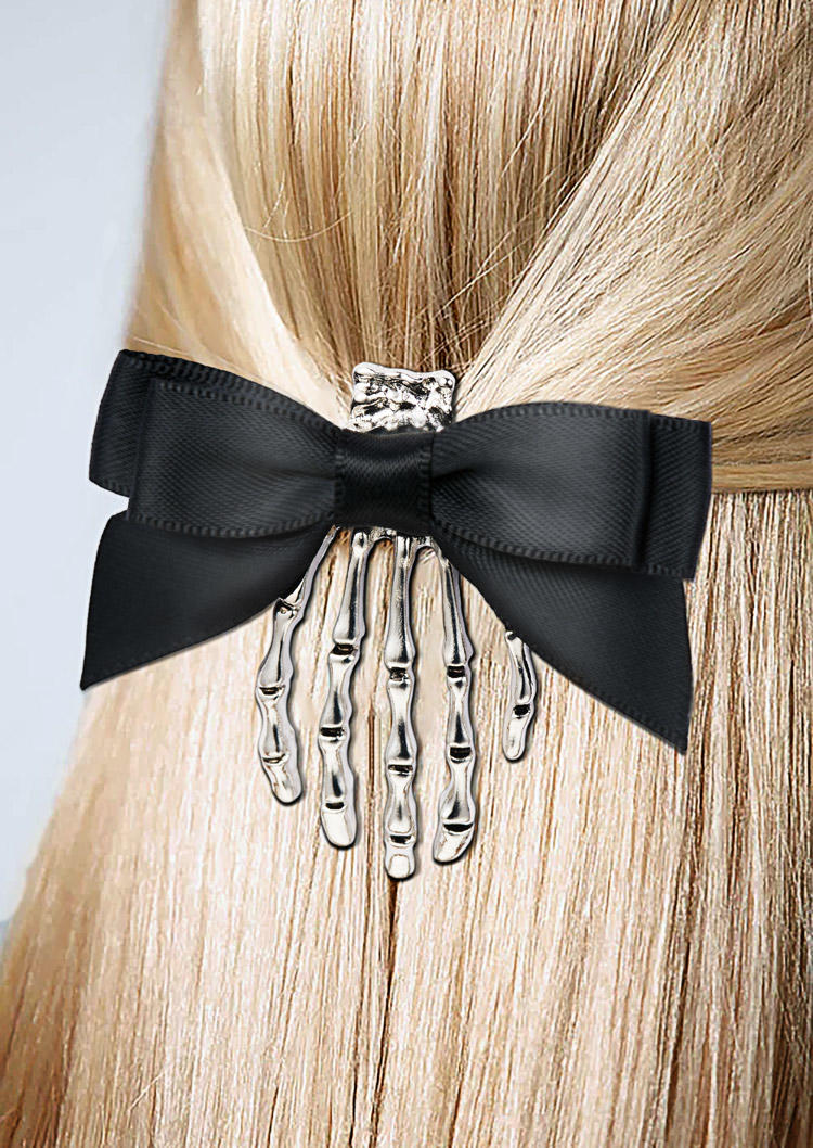 

Halloween Skeleton Bowknot Hand Hairpin, Black, SCM018928